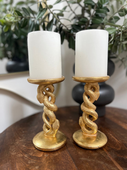 French gilt snake candle holders